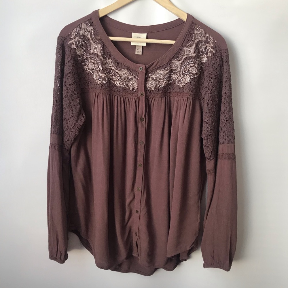 Knox Rose Purple Embroidered Lace Peasant Top